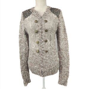 BKE Boutique Zip Up Cardigan Sweater Women's M Brown Studded Western Embellished